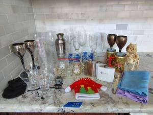 lot 330 image: Added last minute....bar glasses and flasks