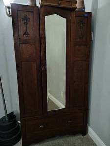 lot 5 image: AntiqueVintage armoire - 39W x 17D x 6ft. H. This item is upstairs, HEAVY and Delicate, bring help
