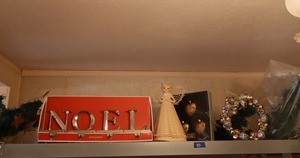 lot 42 image: Christmas dcor NOEL stockings holder and bell wreathes, greenery and more