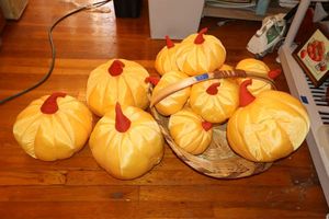 lot 53 image: Silky fabric pumpkins with basket