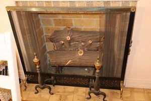 lot 67 image: Fireplace screen and Andirons. Plus gas fireplace logs.