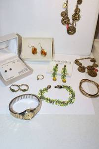 lot 111 image: Jewelry Green bead jewelry, Coin style jewelry, Cardinal earrings
