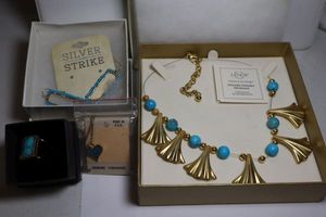 lot 120 image: Jewelry Lenox Golden Ginko necklace, and turquoise color jewelry