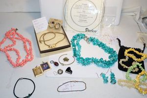 lot 122 image: Jewelry Chip bead jewelry, silver bracelet marked 925 Italy C.H., Monet gold tone and enamel set. See photos