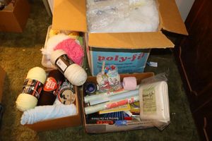 lot 180 image: Poly-fil, yarn, craft supplies