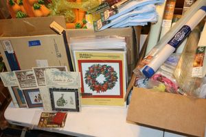 lot 222 image: Cross-stitch supplies, carrot wreaths, fabric hearts and more