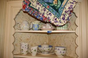lot 227 image: Polka dotted and flower tea sets plus Perennials by Pfaltzgraff dishes