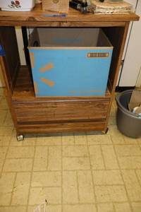 lot 250 image: Microwave cart and box of wires