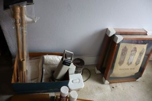 lot 322 image: Shadow boxes, wooden flagpole and more