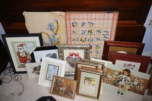 lot 336 image: Prints and cross-stitch wall art