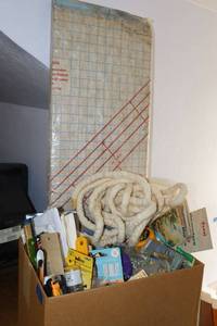 lot 332 image: Craft supply box with cardboard sewing measuring board