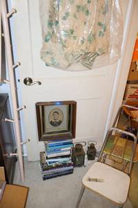 lot 312 image: Antique photo, vintage metal childs chairs, lanterns, books, and more as shown