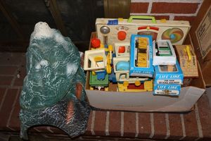 lot 192 image: Vintage Fisher Price toys with train cars and mountains