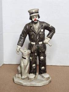 lot 126 image: Vintage Emmett Kelly Jr Flambro Porcelain Clown Figurine - Police officer and Dog - hand signed