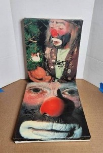 lot 49 image: Selection of 2 pieces of collectible 8x10 artwork on canvas - Emmett Kelly Jr clown - hand signed