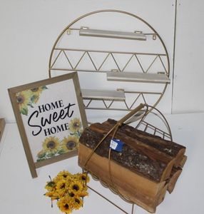 lot 17 image: Home Sweet Home Decor, Firewood, Gold Decorative Shelf
