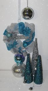 lot 52 image: Blue and Silver Seasonal Decor Items