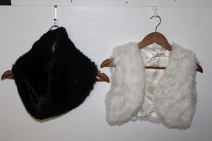 lot 64 image: Black Faux Fir Scarf and white Faux Fire Vest