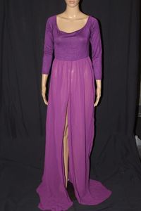 lot 71 image: Womens Purple Floor Length Sheer Dress with Slit. Packaging descripted it as a Maternity Dress. Size XL but looks smaller