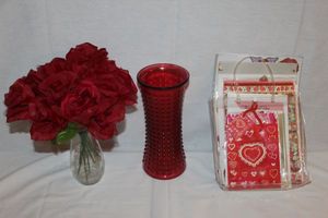 lot 135 image: Flower Vases, Artificial Roses and valentines Cards