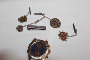 lot 162 image: Guess Watch with no Band, and Tie Pins as Shown