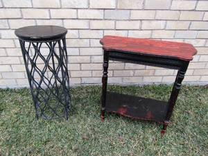 lot 502 image: Two occassional tables, cylinder style and mid-century entry table