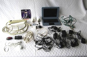 lot 513 image: Assorted electronics & cords including an Evoo Laptop model EV-C-101-1