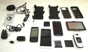 lot 550 image: Assorted retro cell phones and accessories including Samsung & LG