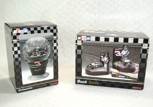 lot 601 image: NASCAR Dale Earnhardt NIB book ends and NIB Musical snow globe