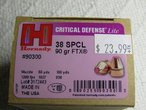 Hornady Critical Defense .38 Special pistol ammunition. (Bid is times the quantity of 2)