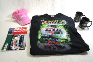 lot 592 image: NHRA John Force memorabilia, shirt, coffee mugs, hats, prints