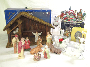 lot 634 image: Nativity display set plus Christmas extras as shown, includes storage tote