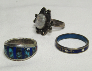 lot 639 image: .925 Sterling silver rings as shown (one marked .925, one marked Sterling, one unmarked)