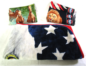 lot 662 image: Eagle throw blanket, Patriotic eagle tapestry, and horse tapestry