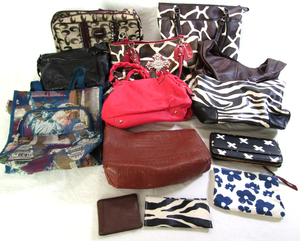 lot 680 image: Assorted purses, wallets, and bags as shown