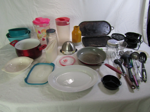 lot 584 image: Assorted cookware, dishware, and utensils