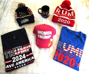 lot 527 image: Trump collectibles, hats, T-shirts and coffee mug