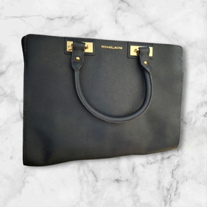lot 20 image: Michael Kors Navy Blue Leather Structured Tote Purse