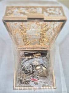 lot 19 image: Jewelry Box with Mixed Jewelry  Bracelets & Misc Pieces
