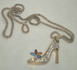 lot 22 image: Betsey Johnson Rhinestone High Heel Shoe Pendant Necklace & NY Gold Tone Chain Necklace Lot