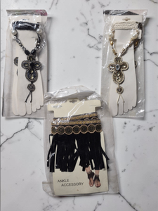 lot 44 image: Boho Beach Jewelry Lot  Tassel Anklet & Toe Bead Accessories