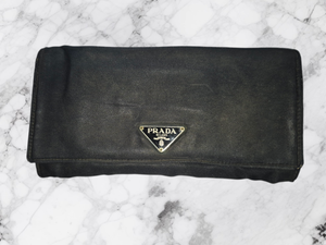 lot 50 image: Authentic Prada Black Nylon Clutch Wallet  Triangle Logo  Classic Vela Style  Preowned