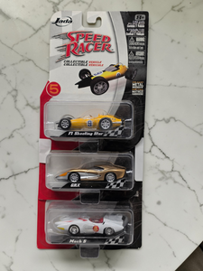 lot 84 image: Jada Speed Racer Diecast 3-Pack  Mach 5, GRX & F1 Shooting Star  New Sealed