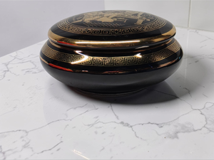 lot 104 image: Fakiolas Greek Trinket Bowl  Handmade in Greece 24K Gold &amp Black