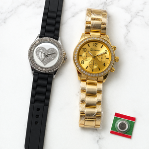 lot 108 image: Watch Lot (2)  Geneva Gold Tone Chronograph Style NWOT &amp Heart Face Rhinestone Watch