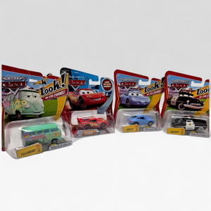 lot 111 image: Disney Pixar Cars Diecast Lot (4)  Fillmore, Lightning McQueen, Sally, Sheriff  Look Eyes Change  New