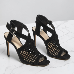 lot 126 image: Vince Camuto Black Caged Stiletto Heels  Open Toe Cutout Sandals Womens sz 8M
