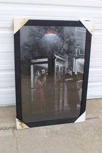 lot 7 image: framed art print of the composite image Midnight Matinee by artist Chris Consani, featuring Marilyn Monroe, Elvis Presley, and James Dean.