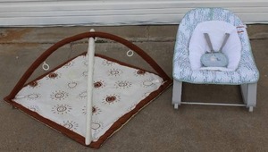 lot 44 image: baby activity gym or playmat and Cozy Infant & Toddler Baby Bouncer and Rocker Chair