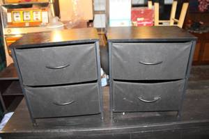 lot 47 image: nightstands small dressers with fabric drawers. Collapsible drawers one is missing a screwfoot